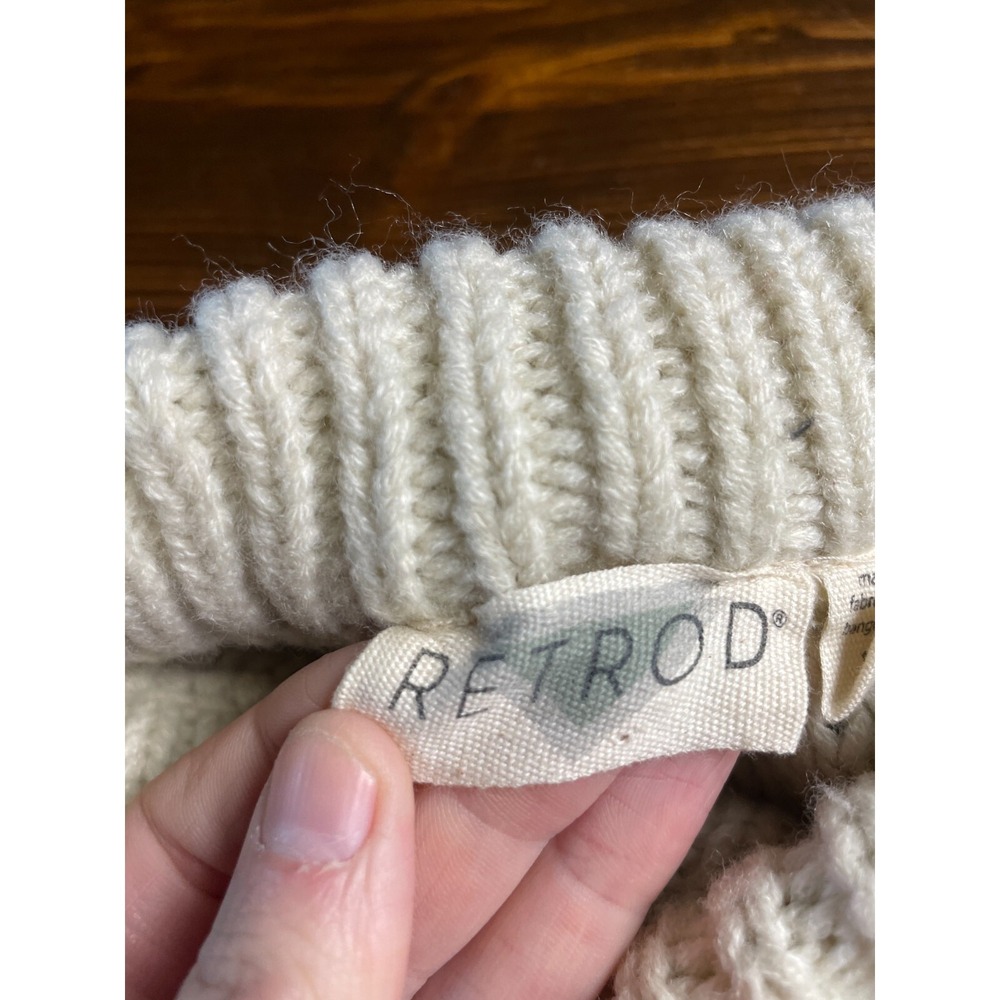 Retrod Sweater Women's Size Small Petite Cream Black Cable Knitted Ribbed Edges - Picture 3 of 8